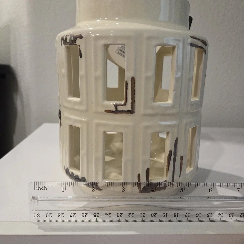 2 Ashland Spring Candle Collection White Ceramic Lanterns Rustic Farmhouse Set